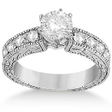1.70ct Antique Style Diamond Engagement Ring 18k White Gold