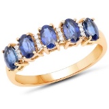 1.55 Carat Genuine Blue Sapphire and White Diamond 14K Yellow Gold Ring