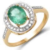 1.34 Carat Genuine Emerald & White Diamond 10K Yellow Gold Ring