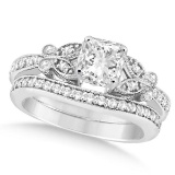 Princess Diamond Butterfly Bridal Ring Set 14k White Gold (1.21ct)