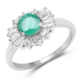 1.59 Carat Genuine Zambian Emerald and White Topaz .925 Sterling Silver Ring