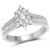 0.84 Carat Genuine White Diamond 14K White Gold Ring (G-H Color SI1-SI2 Clarity)