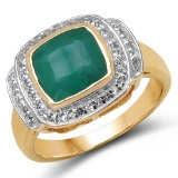 14K Yellow Gold Plated 2.43 Carat Genuine Emerald & White Topaz .925 Sterling Silver Ring