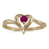 Certified 10k Yellow Gold Round Ruby Heart Ring 0.12 CTW