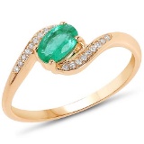 0.49 Carat Genuine Zambian Emerald and White Diamond 14K Yellow Gold Ring