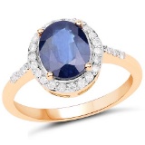 2.46 Carat Genuine Blue Sapphire and White Diamond 14K Yellow Gold Ring