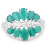 2.21 Carat Genuine Emerald and White Diamond .925 Sterling Silver Ring
