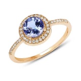 1.06 CTW Genuine Tanzanite and White Diamond 14K Yellow Gold Ring