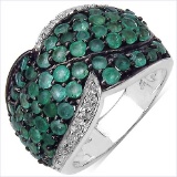 2.28 Carat Genuine Emerald & White Topaz .925 Sterling Silver Ring
