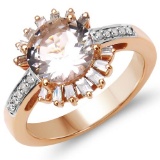 2.25 Carat Genuine Morganite & White Diamond 14K Rose Gold Ring