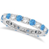 Blue Topaz and Diamond Eternity Ring Band 14k White Gold (1.07ct)