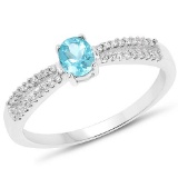 0.41 Carat Genuine Apatite and White Diamond 14K White Gold Ring