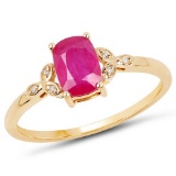 1.02 Carat Genuine Ruby and White Diamond 14K Yellow Gold Ring
