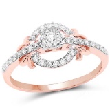 0.34 Carat Genuine White Diamond 14K Rose Gold Ring (G-H Color SI1-SI2 Clarity)