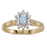 Certified 14k Yellow Gold Oval Aquamarine And Diamond Ring 0.22 CTW