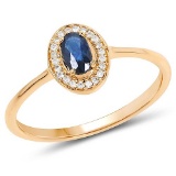 0.32 Carat Genuine Blue Sapphire and White Diamond 14K Yellow Gold Ring