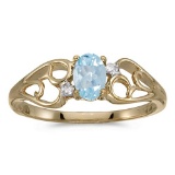 Certified 10k Yellow Gold Oval Aquamarine And Diamond Ring 0.31 CTW