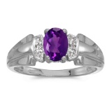 Certified 10k White Gold Oval Amethyst And Diamond Ring 0.46 CTW