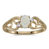 Certified 10k Yellow Gold Oval Opal And Diamond Ring 0.21 CTW