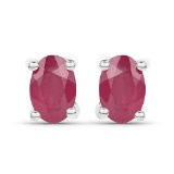 2.96 Carat Emerald Glass Filled Ruby and Glass Filled Sapphire .925 Sterling Silver Earrings