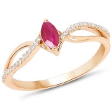 0.30 Carat Genuine Ruby and White Diamond 14K Yellow Gold Ring