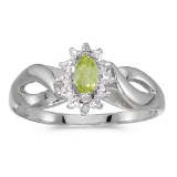 Certified 10k White Gold Marquise Peridot And Diamond Ring 0.23 CTW