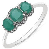 0.76 Carat Emerald & White Diamond 10K White Gold Ring