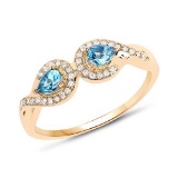 0.45 Carat Genuine Swiss Blue Topaz and White Diamond 14K Yellow Gold Ring