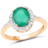 1.86 Carat Genuine Zambian Emerald and White Diamond 14K Yellow Gold Ring