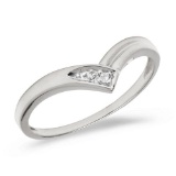 Certified 10K White Gold Diamond Chevron Ring 0.01 CTW