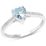 0.65 Carat Genuine Aquamarine and White Diamond 14K White Gold Ring