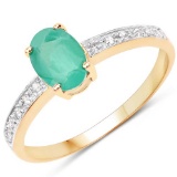 0.79 Carat Genuine Zambian Emerald and White Diamond 10K Yellow Gold Ring