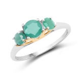 Two Tone Plated 1.16 Carat Genuine Emerald .925 Sterling Silver Ring