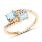 1.11 Carat Genuine Swiss Blue Topaz and White Diamond 14K Yellow Gold Ring