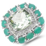 7.29 Carat Genuine Green Amethyst Emerald & White Topaz .925 Sterling Silver Ring