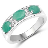 1.38 Carat Genuine Emerald and White Topaz .925 Sterling Silver Ring
