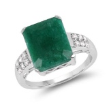 6.54 Carat Dyed Emerald and White Topaz .925 Sterling Silver Ring