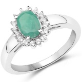 0.89 Carat Genuine Emerald and White Topaz .925 Sterling Silver Ring