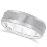 Comfort-Fit Carved Wedding Band in 14k White Gold (7mm)