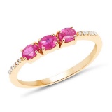 0.70 Carat Genuine Ruby and White Diamond 14K Yellow Gold Ring