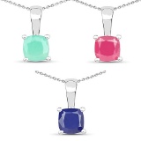 1.80 Carat Emerald Glass Filled Ruby and Glass Filled Sapphire .925 Sterling Silver Pendant