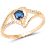 0.34 Carat Genuine Blue Sapphire and White Diamond 14K Yellow Gold Ring