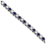 Round Blue Sapphire and Diamond Tennis Bracelet 14k White Gold (4.75ct)