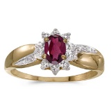 Certified 14k Yellow Gold Oval Rhodolite Garnet And Diamond Ring 0.5 CTW