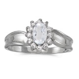 Certified 14k White Gold Oval White Topaz And Diamond Ring 0.62 CTW