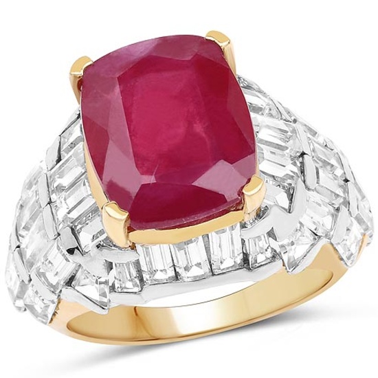 14K Yellow Gold Plated 10.76 Carat Glass Filled Ruby and White Topaz .925 Sterling Silver Ring