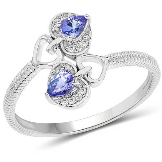 0.33 CTW Genuine Tanzanite and White Diamond 14K White Gold Ring