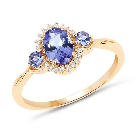 0.94 CTW Genuine Tanzanite and White Diamond 14K Yellow Gold Ring