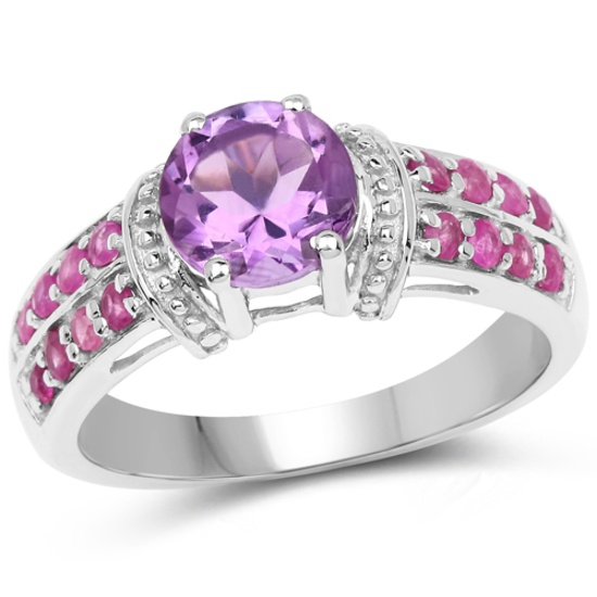 1.71 Carat Genuine Amethyst and Ruby .925 Sterling Silver Ring