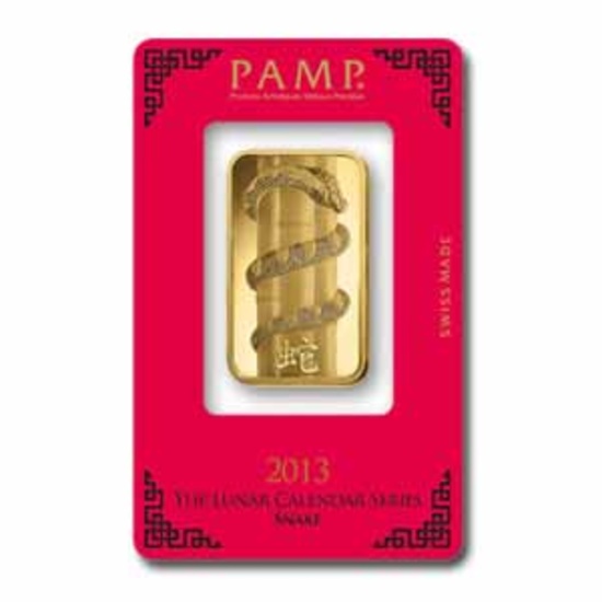 PAMP Suisse One Ounce Gold Bar - 2013 Snake Design